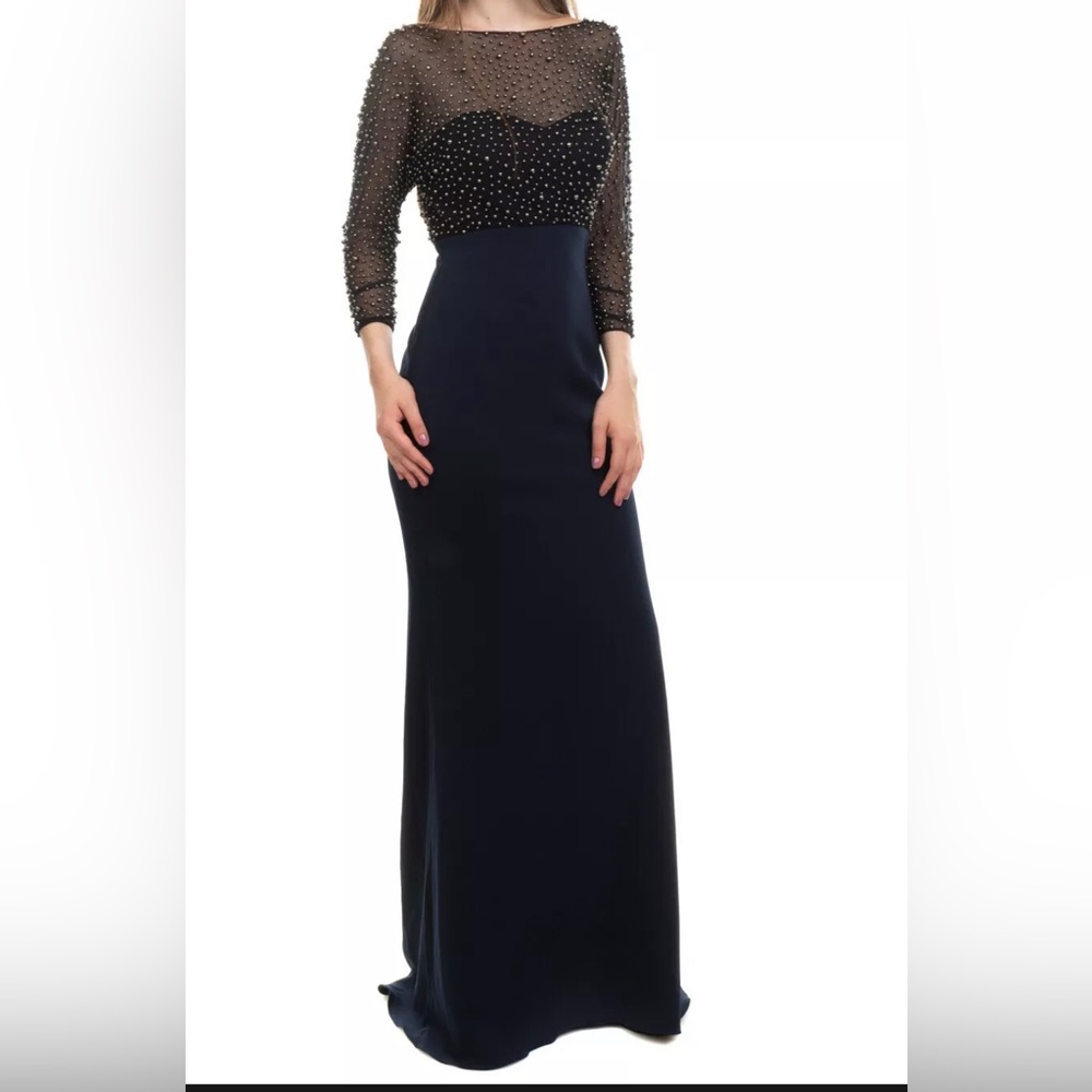 Badgley Mischka evening dress in dark blue.
